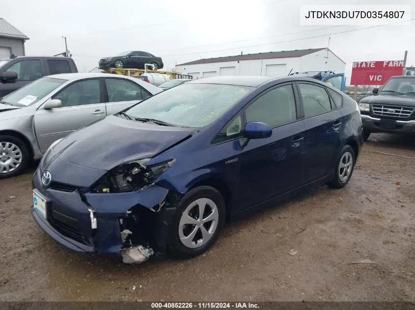 2013 Toyota Prius Four VIN: JTDKN3DU7D0354807 Lot: 40852226