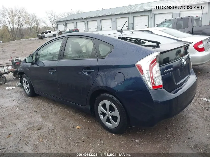 2013 Toyota Prius Four VIN: JTDKN3DU7D0354807 Lot: 40852226