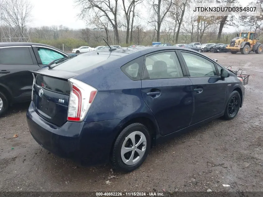 2013 Toyota Prius Four VIN: JTDKN3DU7D0354807 Lot: 40852226