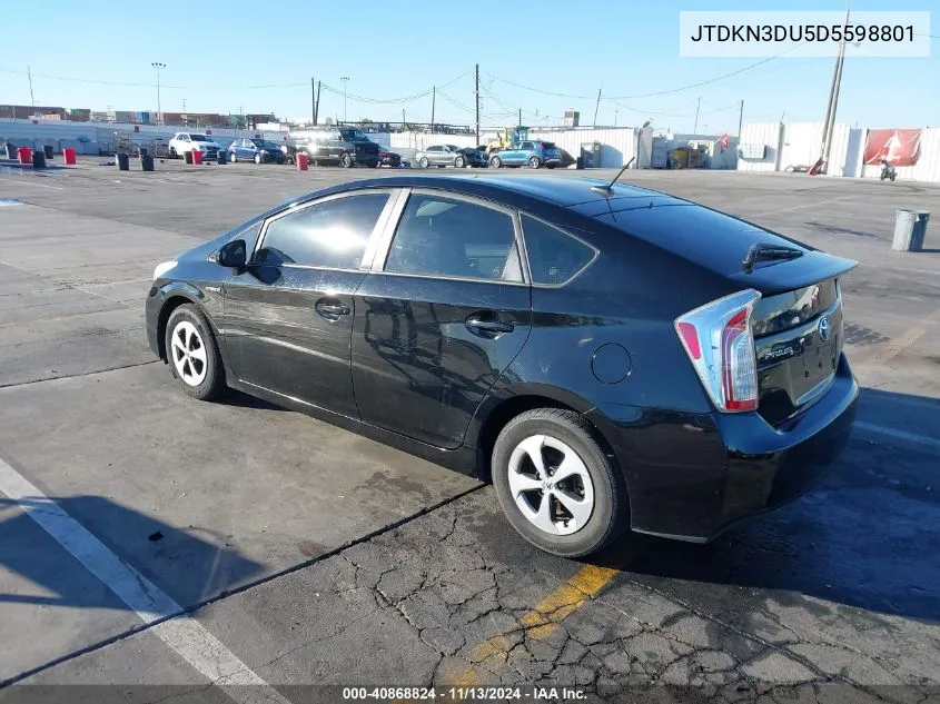 2013 Toyota Prius Three VIN: JTDKN3DU5D5598801 Lot: 40868824