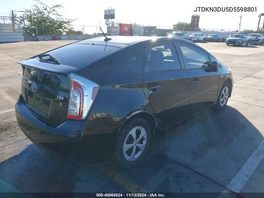 2013 Toyota Prius Three VIN: JTDKN3DU5D5598801 Lot: 40868824