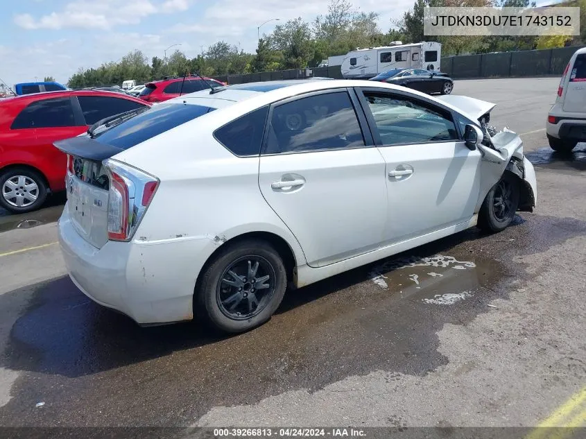 2014 Toyota Prius Three VIN: JTDKN3DU7E1743152 Lot: 39266813