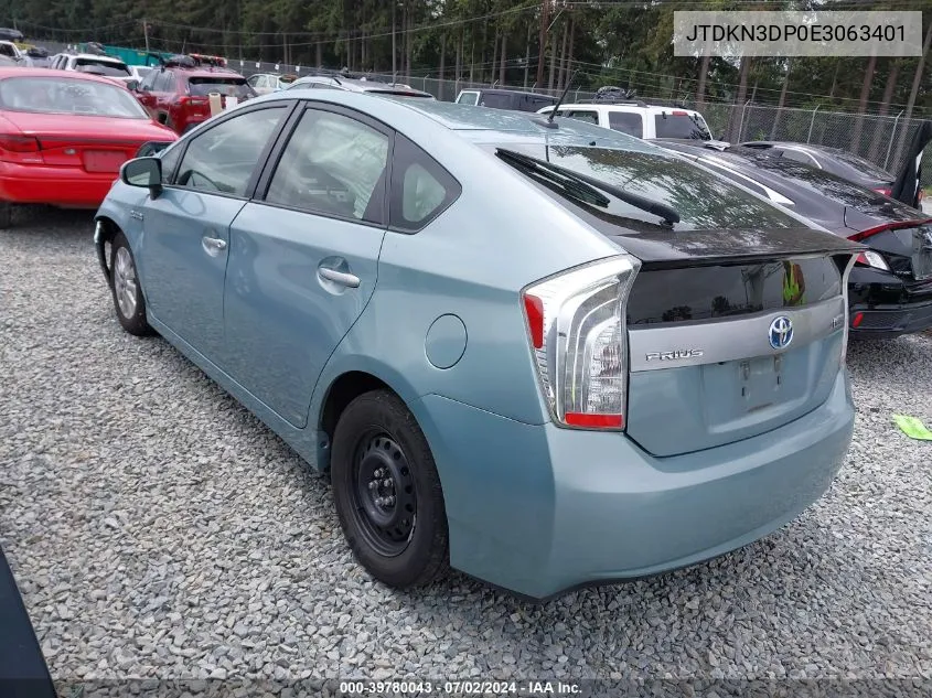 2014 Toyota Prius Plug-In Advanced VIN: JTDKN3DP0E3063401 Lot: 39780043