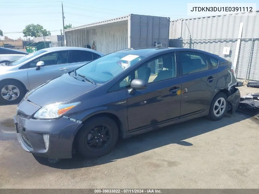 2014 Toyota Prius Two VIN: JTDKN3DU1E0391112 Lot: 39833022