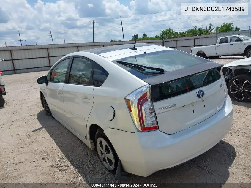 2014 Toyota Prius Four VIN: JTDKN3DU2E1743589 Lot: 40111443