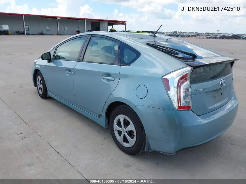 2014 Toyota Prius Three VIN: JTDKN3DU2E1742510 Lot: 40136395