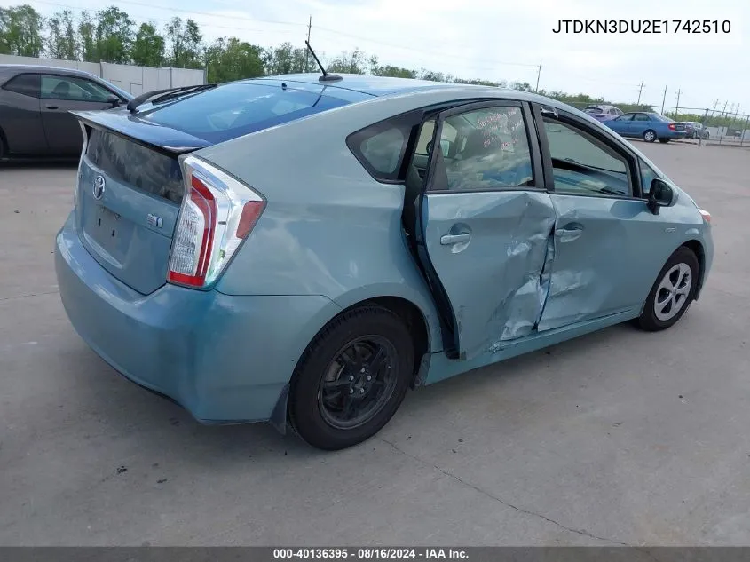 2014 Toyota Prius Three VIN: JTDKN3DU2E1742510 Lot: 40136395