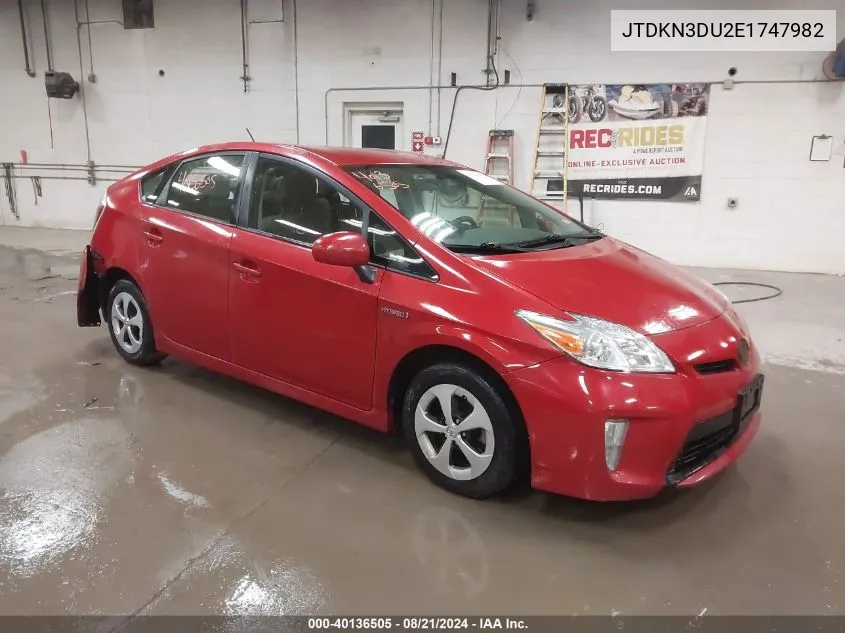 2014 Toyota Prius Two VIN: JTDKN3DU2E1747982 Lot: 40136505