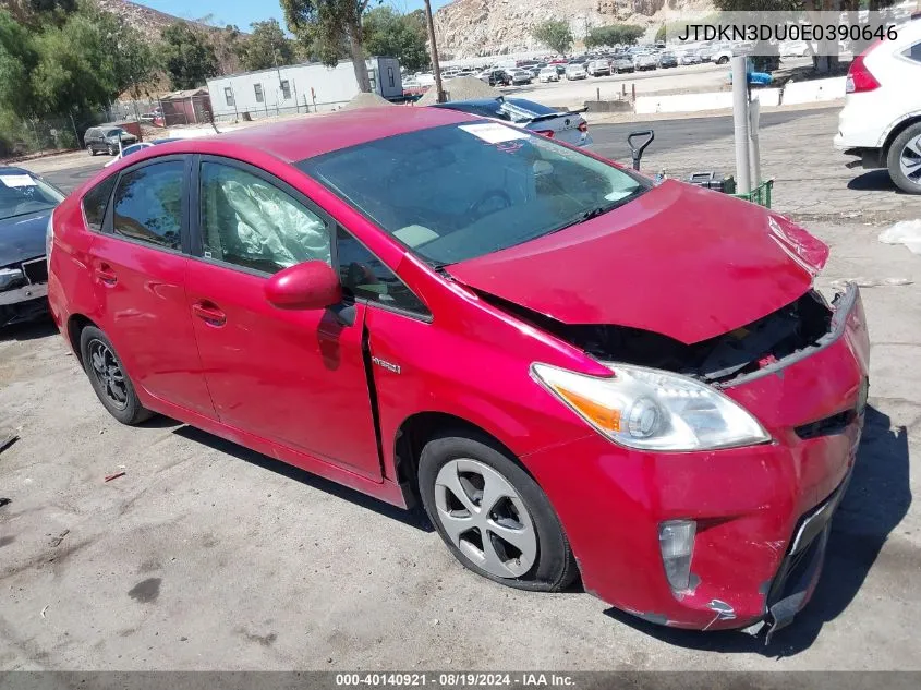 2014 Toyota Prius Two VIN: JTDKN3DU0E0390646 Lot: 40140921