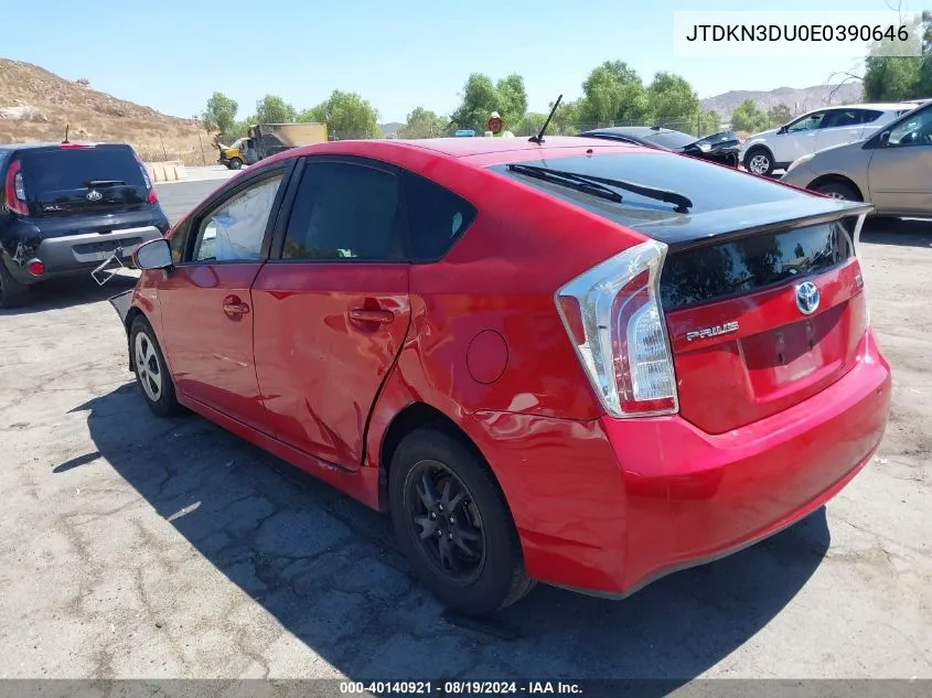 2014 Toyota Prius Two VIN: JTDKN3DU0E0390646 Lot: 40140921