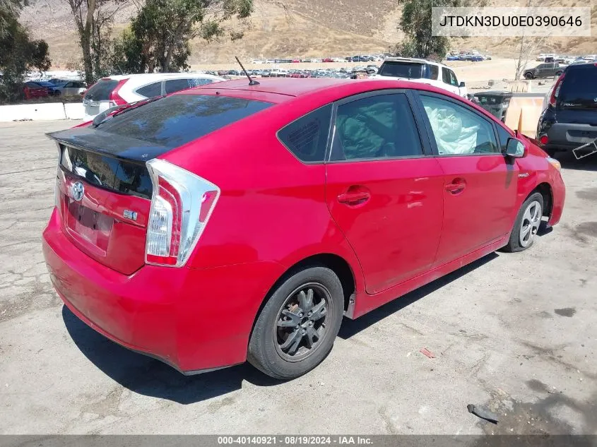 2014 Toyota Prius Two VIN: JTDKN3DU0E0390646 Lot: 40140921