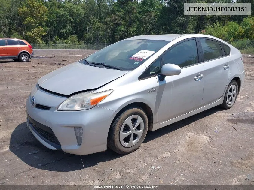 2014 Toyota Prius Two VIN: JTDKN3DU4E0383151 Lot: 40201104