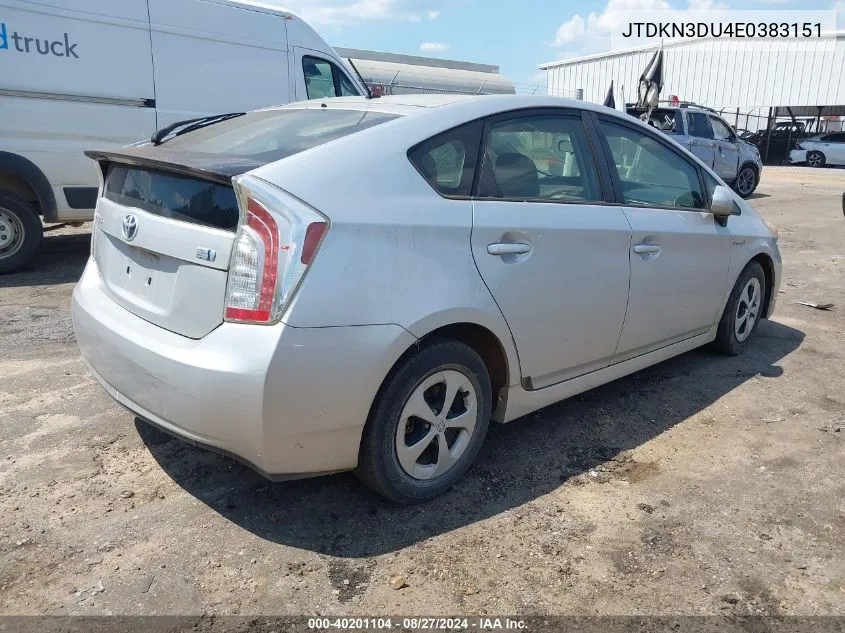 2014 Toyota Prius Two VIN: JTDKN3DU4E0383151 Lot: 40201104