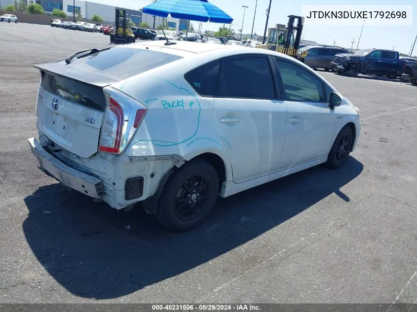 JTDKN3DUXE1792698 2014 Toyota Prius Four