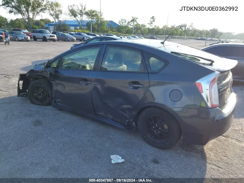 2014 Toyota Prius Two VIN: JTDKN3DU0E0362992 Lot: 40347957