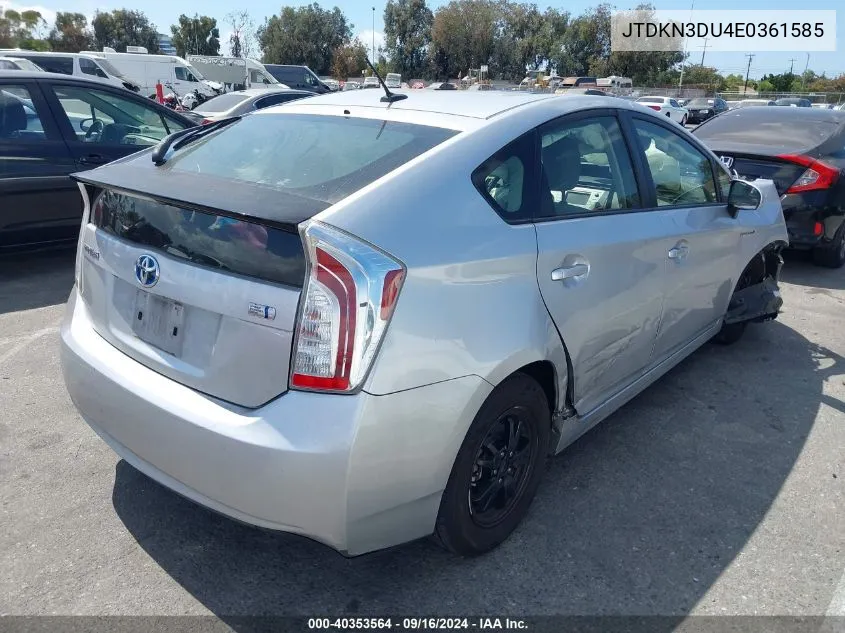 2014 Toyota Prius Three VIN: JTDKN3DU4E0361585 Lot: 40353564