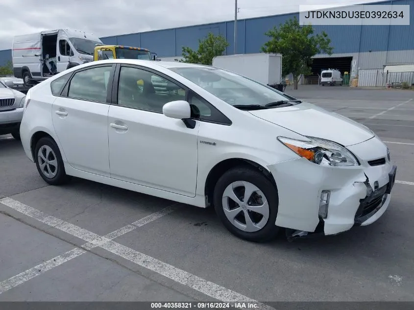 2014 Toyota Prius Four VIN: JTDKN3DU3E0392634 Lot: 40358321