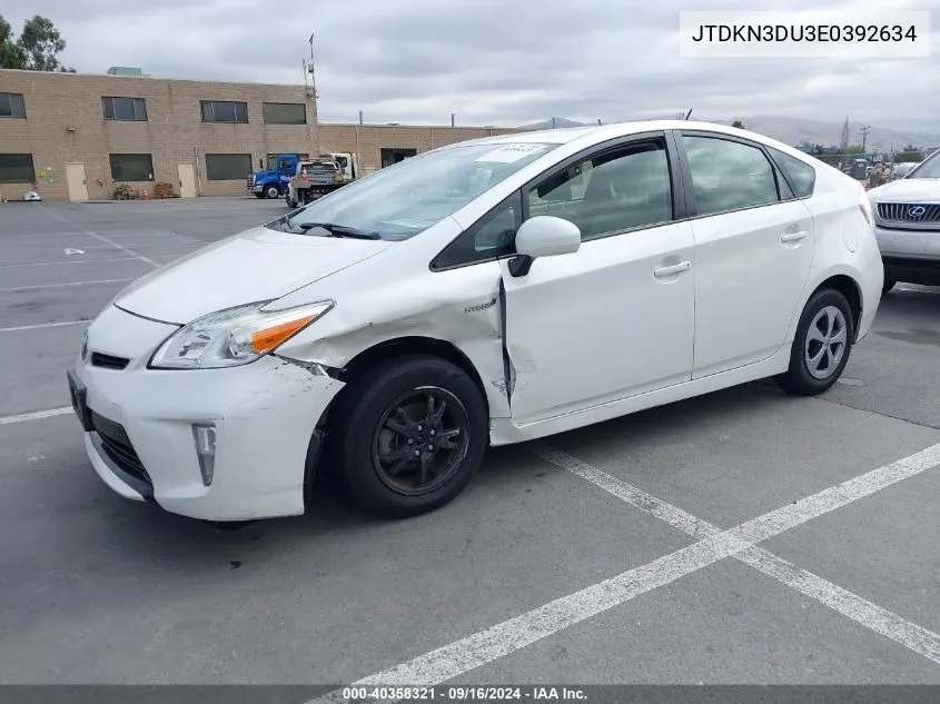 2014 Toyota Prius Four VIN: JTDKN3DU3E0392634 Lot: 40358321