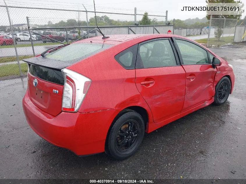 2014 Toyota Prius VIN: JTDKN3DU0E1751691 Lot: 40370914