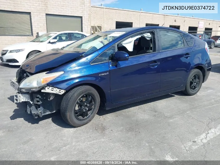 2014 Toyota Prius Two VIN: JTDKN3DU9E0374722 Lot: 40388828