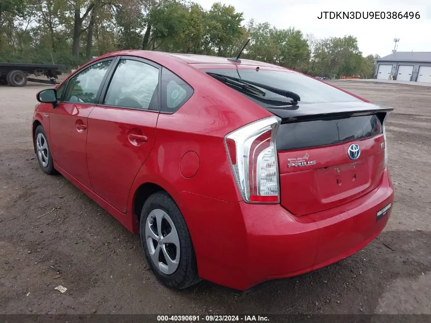 2014 Toyota Prius Four VIN: JTDKN3DU9E0386496 Lot: 40390691