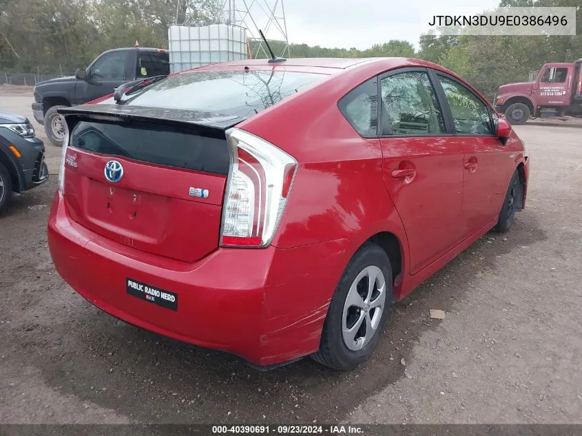 2014 Toyota Prius Four VIN: JTDKN3DU9E0386496 Lot: 40390691