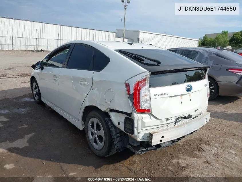 2014 Toyota Prius Four VIN: JTDKN3DU6E1744650 Lot: 40416365