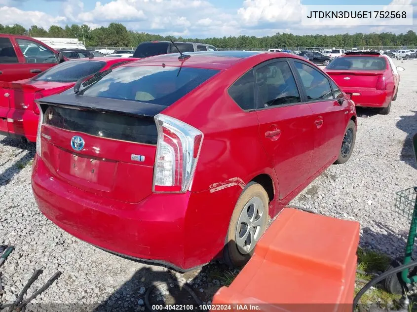 2014 Toyota Prius Three VIN: JTDKN3DU6E1752568 Lot: 40422108