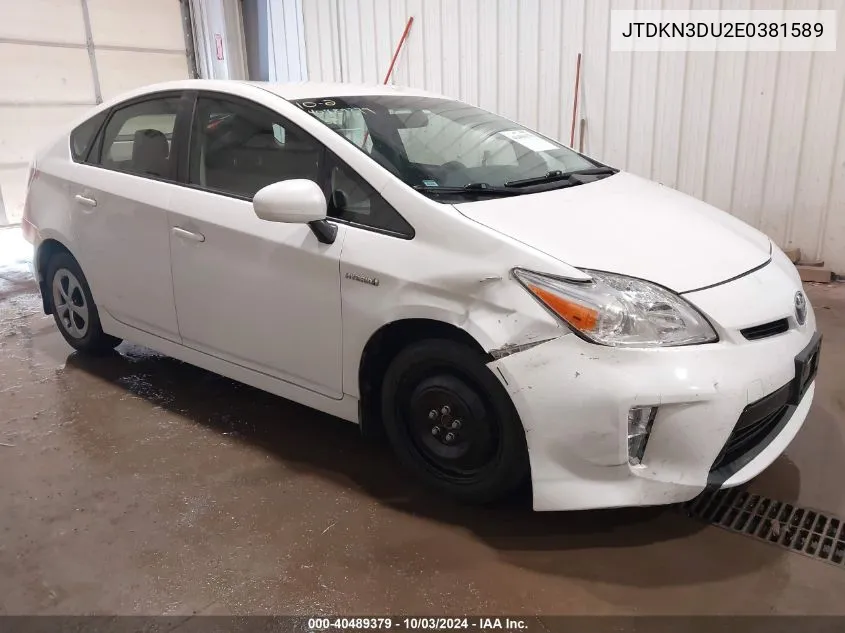 2014 Toyota Prius VIN: JTDKN3DU2E0381589 Lot: 40489379