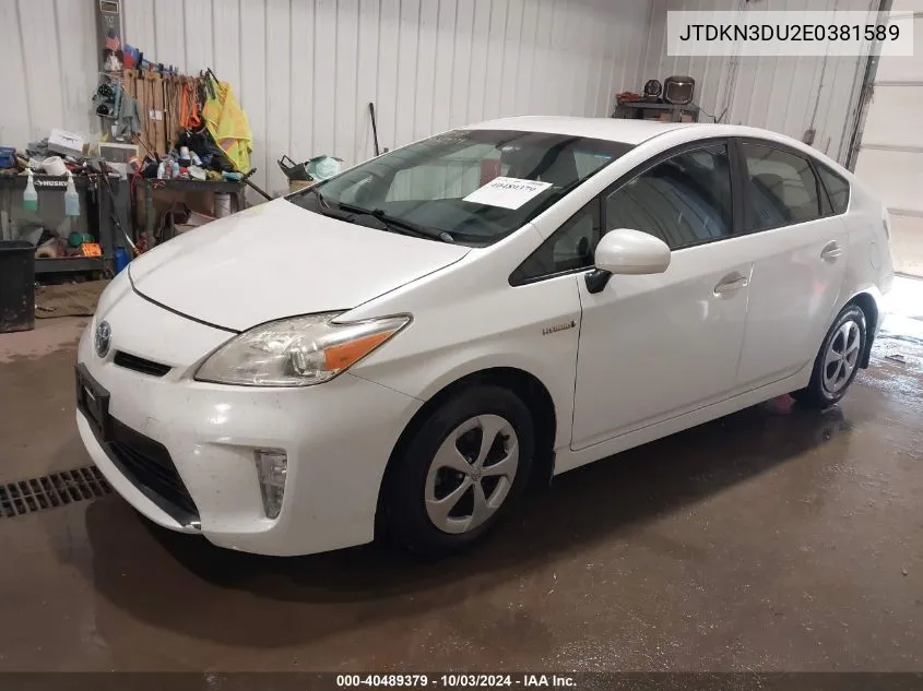 2014 Toyota Prius VIN: JTDKN3DU2E0381589 Lot: 40489379