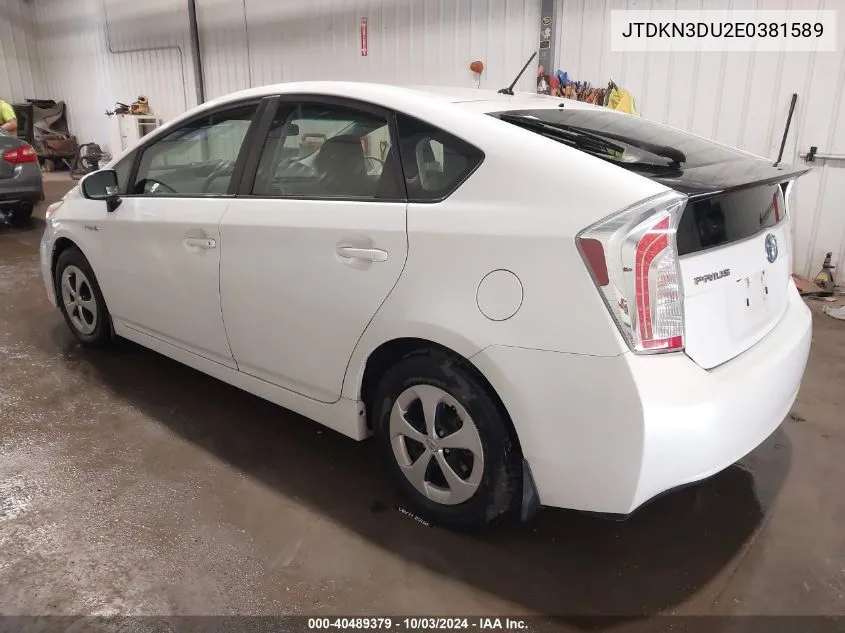 2014 Toyota Prius VIN: JTDKN3DU2E0381589 Lot: 40489379