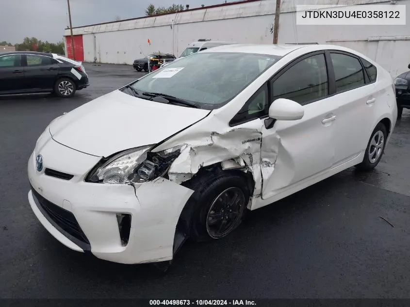 2014 Toyota Prius Two VIN: JTDKN3DU4E0358122 Lot: 40498673