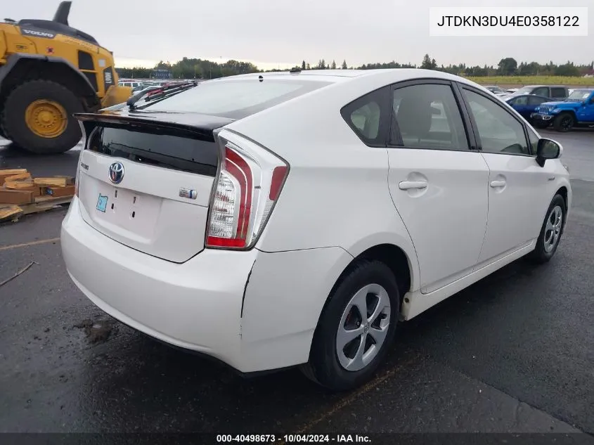 2014 Toyota Prius Two VIN: JTDKN3DU4E0358122 Lot: 40498673