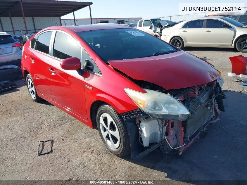 2014 Toyota Prius Four VIN: JTDKN3DU0E1752114 Lot: 40501463