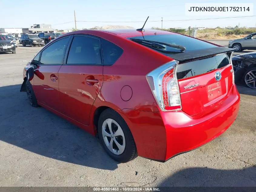 2014 Toyota Prius Four VIN: JTDKN3DU0E1752114 Lot: 40501463