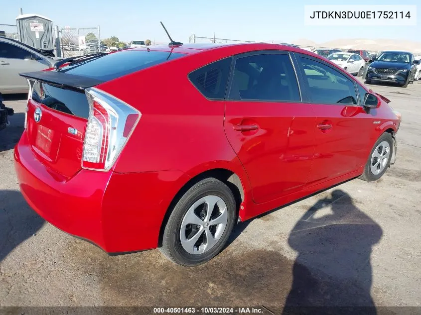 2014 Toyota Prius Four VIN: JTDKN3DU0E1752114 Lot: 40501463