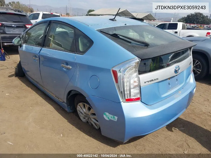 2014 Toyota Prius Plug-In VIN: JTDKN3DPXE3059243 Lot: 40522142