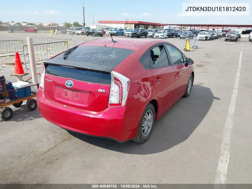 2014 Toyota Prius Four VIN: JTDKN3DU1E1812420 Lot: 40549708