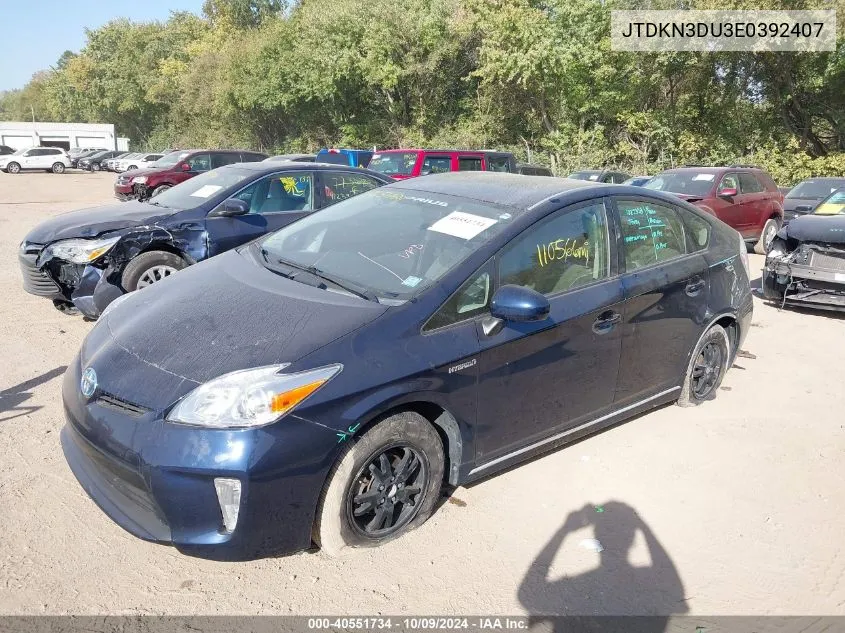 2014 Toyota Prius Two VIN: JTDKN3DU3E0392407 Lot: 40551734