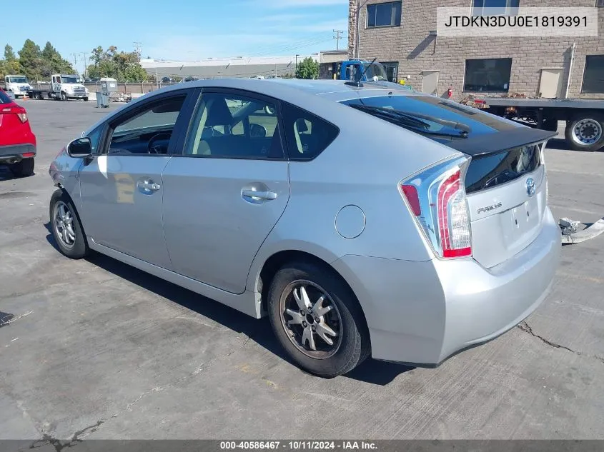 2014 Toyota Prius Five VIN: JTDKN3DU0E1819391 Lot: 40586467