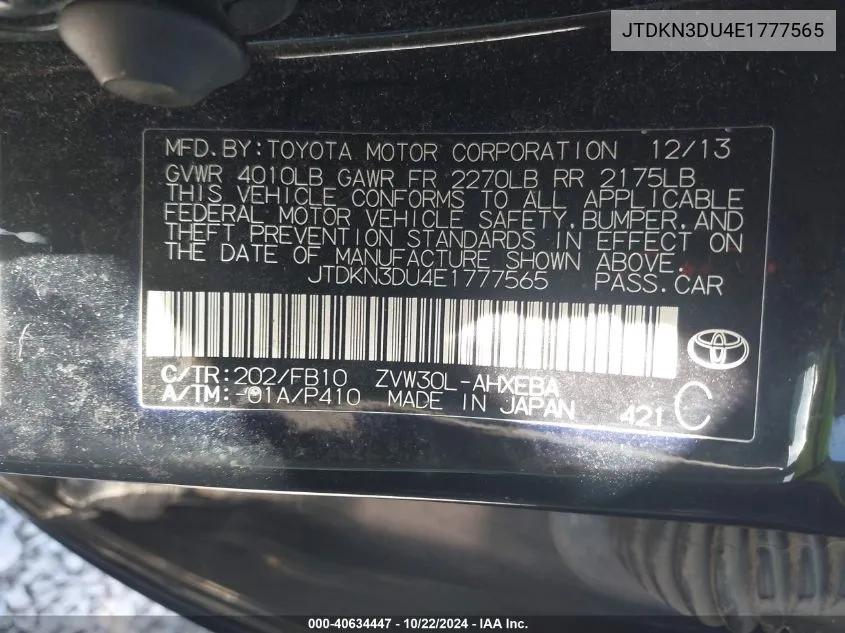 JTDKN3DU4E1777565 2014 Toyota Prius