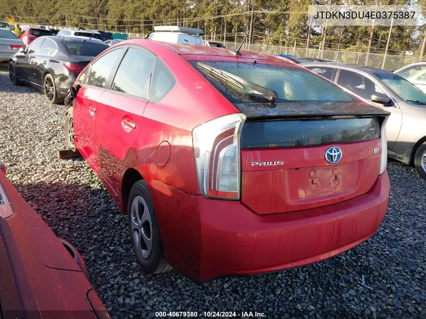 2014 Toyota Prius VIN: JTDKN3DU4E0375387 Lot: 40679380