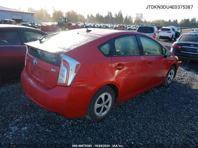 2014 Toyota Prius VIN: JTDKN3DU4E0375387 Lot: 40679380