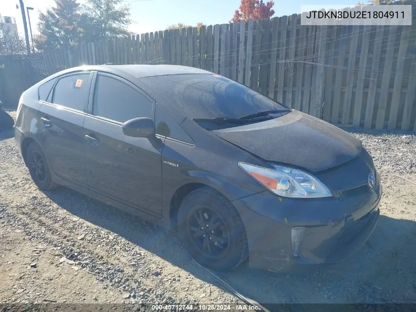 2014 Toyota Prius VIN: JTDKN3DU2E1804911 Lot: 40712744