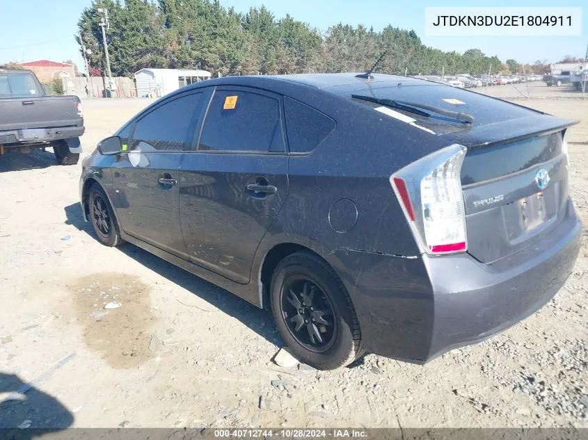 2014 Toyota Prius VIN: JTDKN3DU2E1804911 Lot: 40712744