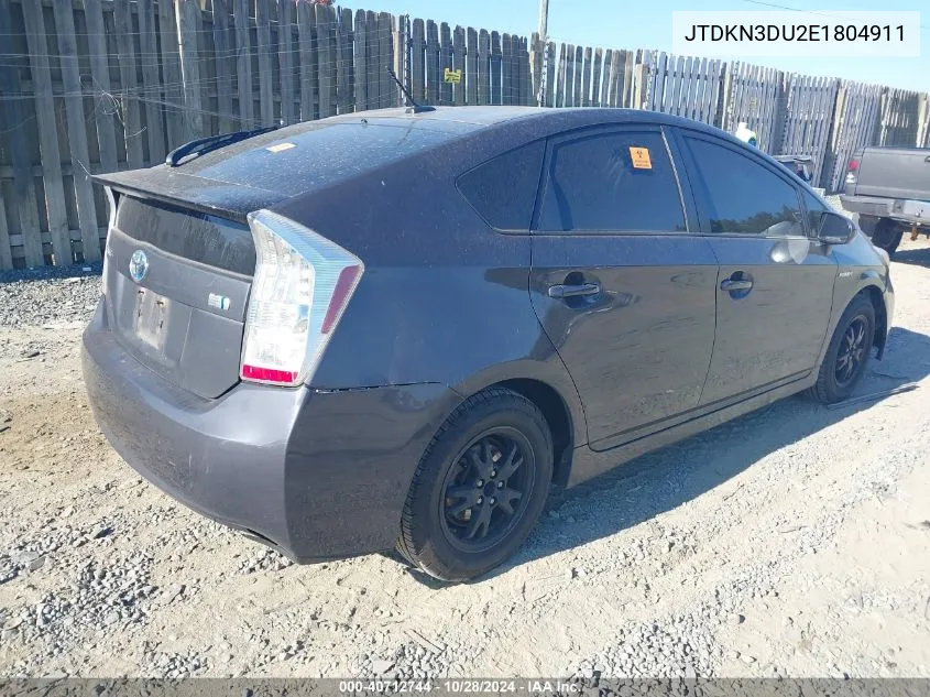 2014 Toyota Prius VIN: JTDKN3DU2E1804911 Lot: 40712744