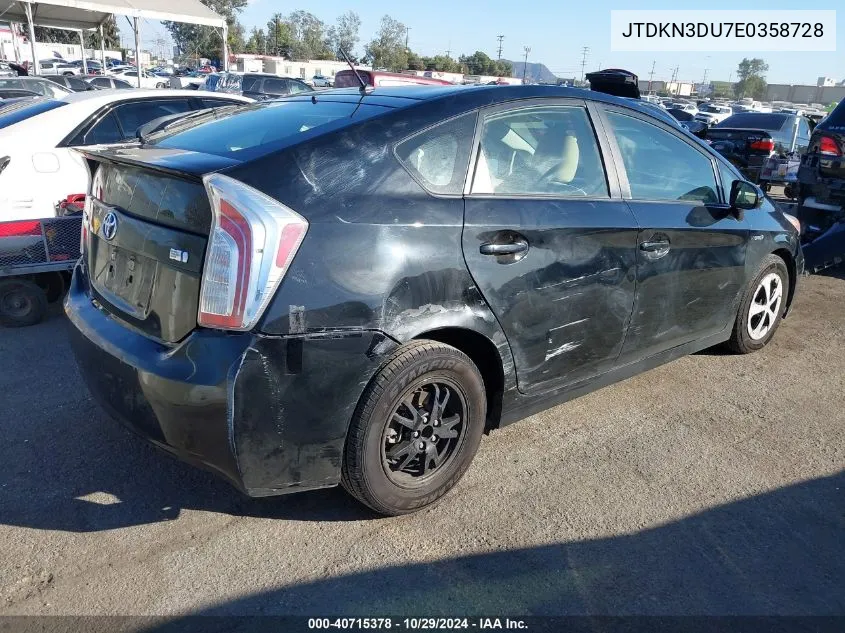 2014 Toyota Prius Two VIN: JTDKN3DU7E0358728 Lot: 40715378