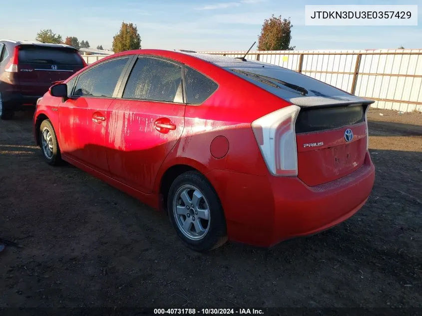 2014 Toyota Prius VIN: JTDKN3DU3E0357429 Lot: 40731788