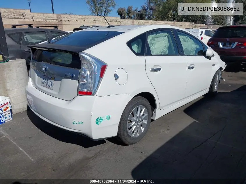 2014 Toyota Prius Plug-In VIN: JTDKN3DP0E3058652 Lot: 40732064