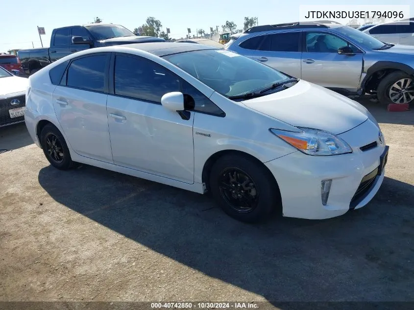 2014 Toyota Prius VIN: JTDKN3DU3E1794096 Lot: 40742850